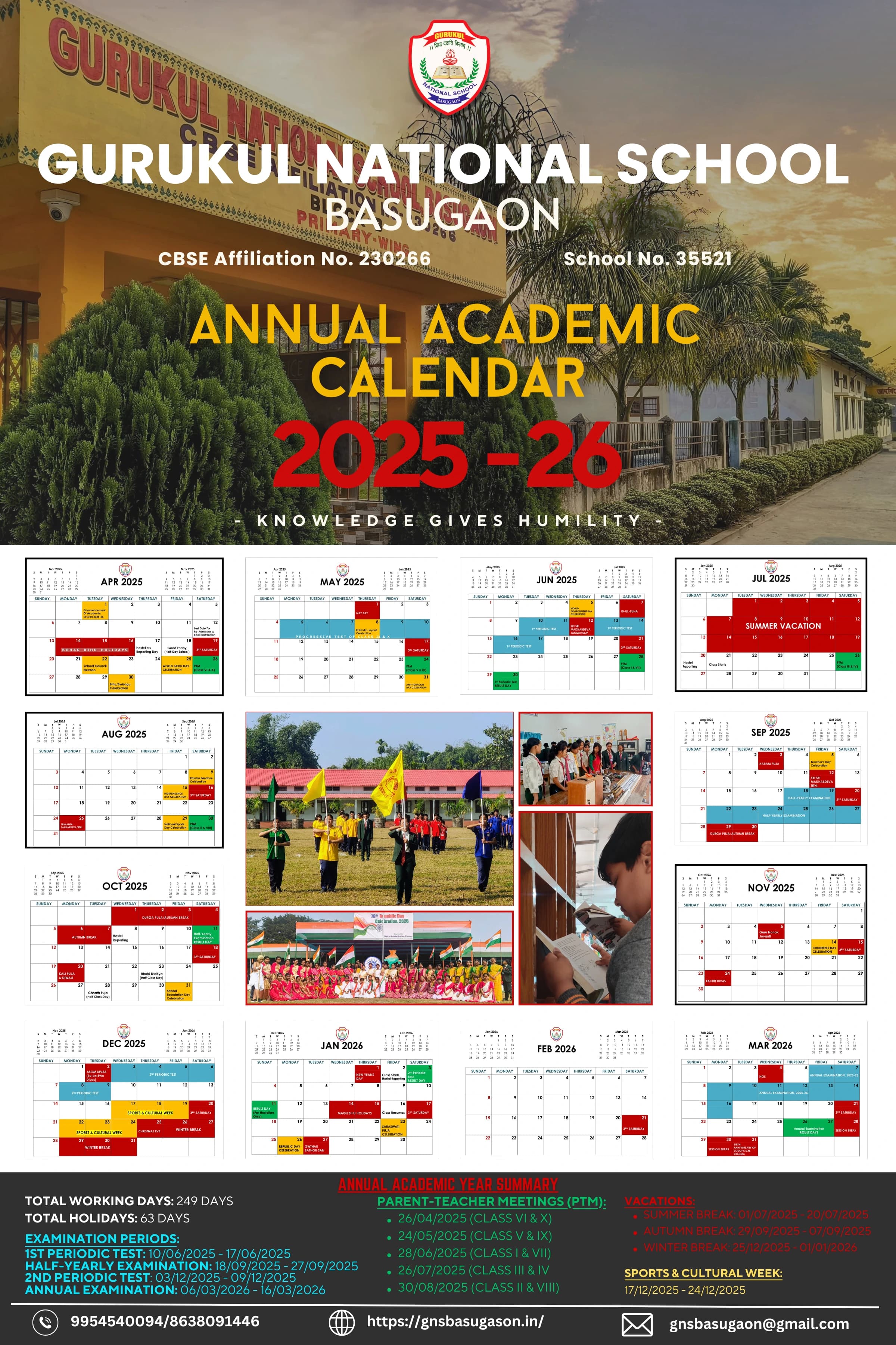 Gurukul National School Basugaon — Annual Academic Calendar 2025–26